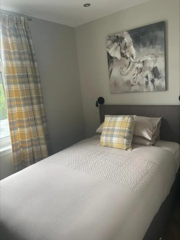 a bedroom with a bed and a painting on the wall at The Brig & Barrel hotel in Buckie
