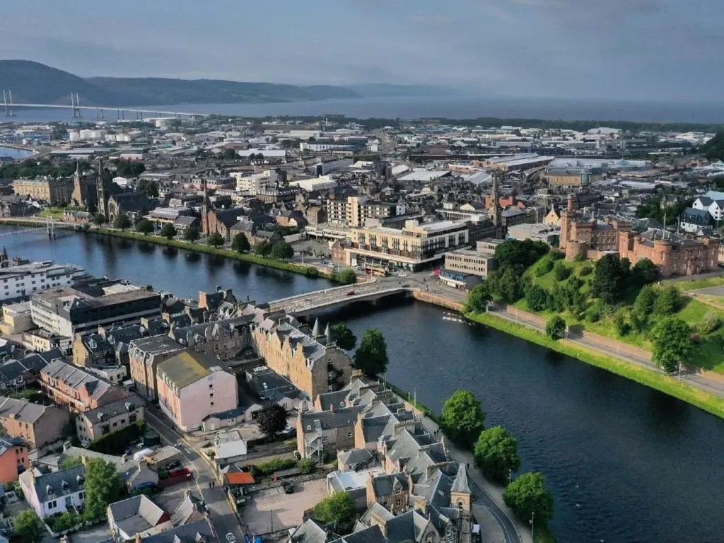 an aerial view of a city with a river at Apartment Druid Temple by Interhome in Inverness