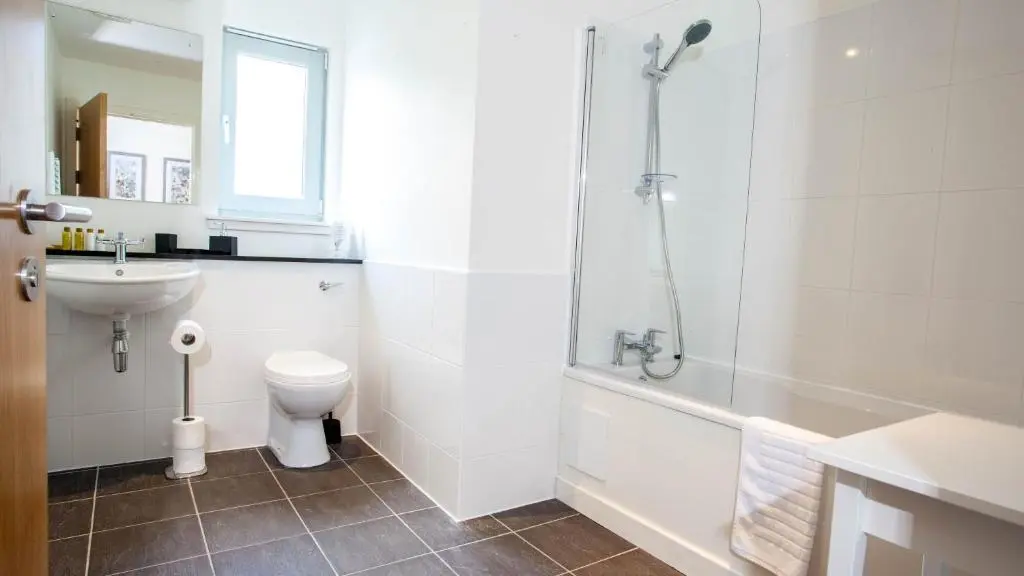 a bathroom with a toilet and a sink and a shower at The Highland Club in Fort Augustus