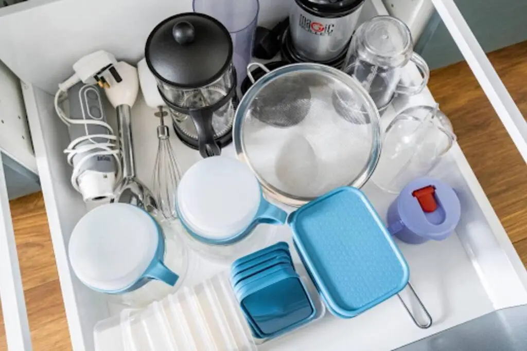 a drawer full of kitchen utensils and dishes at Cosy Hygge/ Scottish themed home by Loch Ness in Fort Augustus