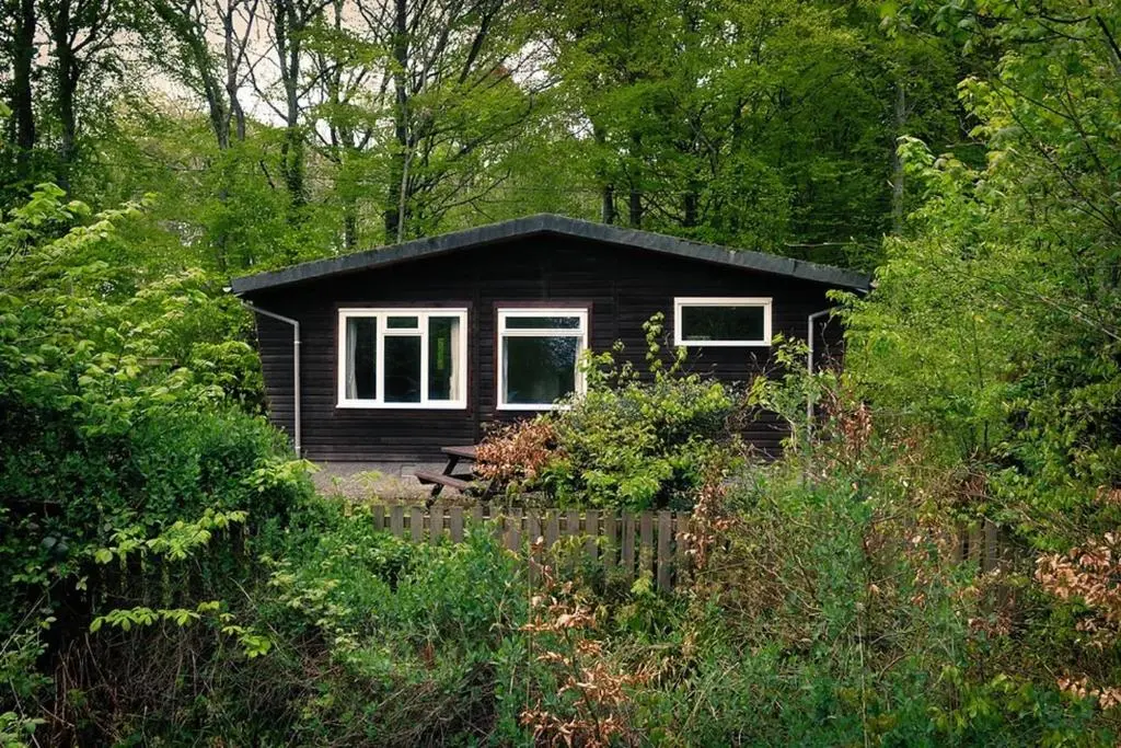 a small house in the middle of a forest at Baillie Chalet on Reelig Estate in Kirkhill