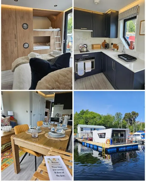 a collage of pictures of a kitchen and a house at Caley Cruisers in Inverness