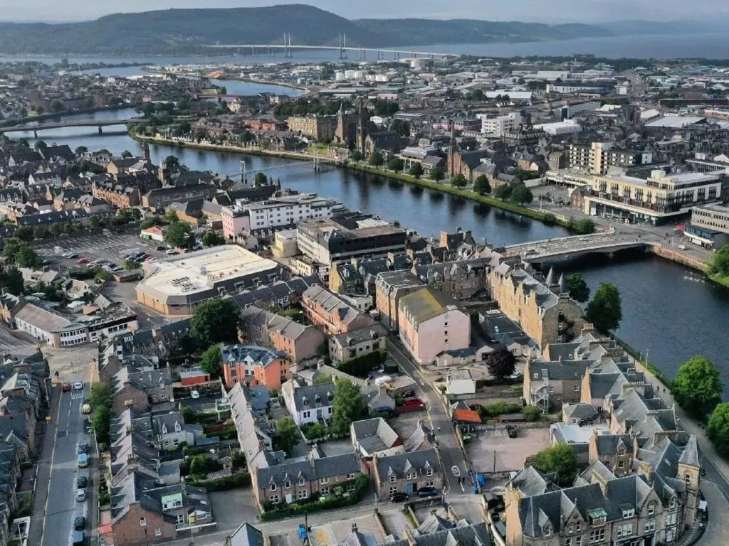 an aerial view of a city with a river at Holiday Home Lodge Road by Interhome in Inverness