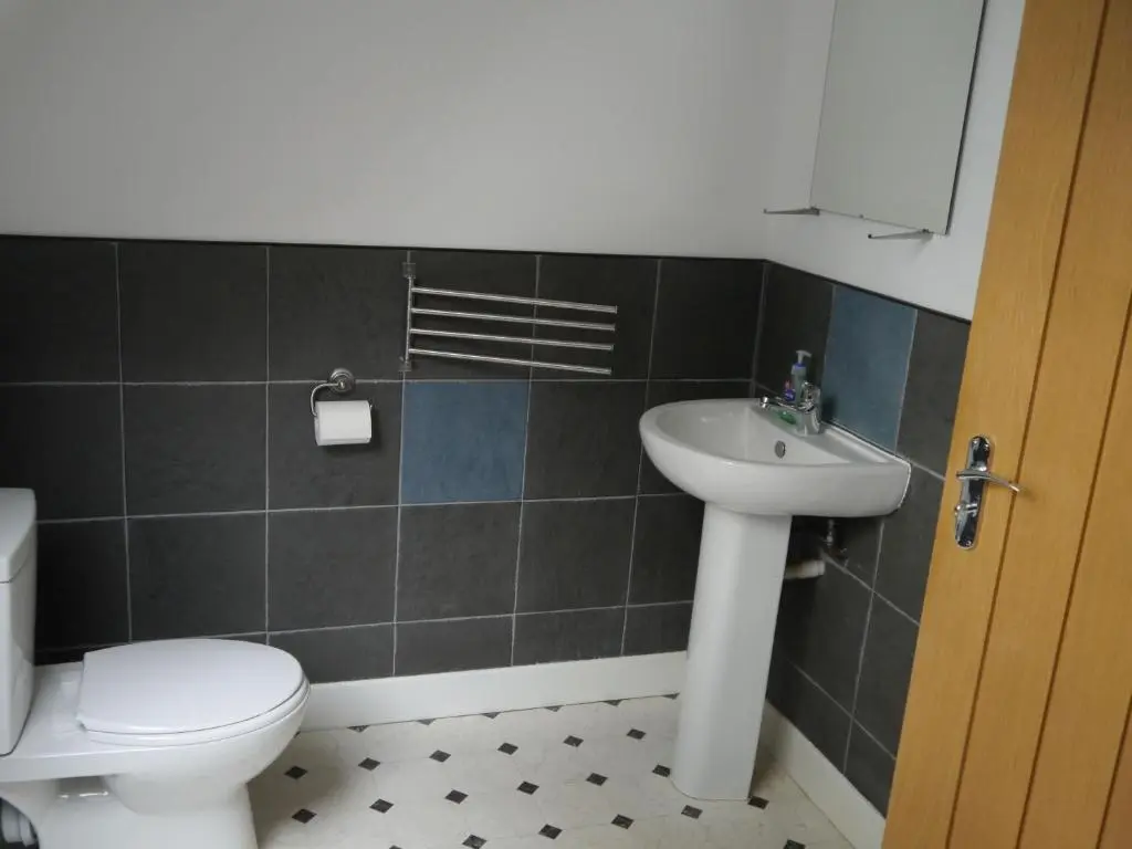 a bathroom with a toilet and a sink at Ptarmigan Cottage in Aviemore