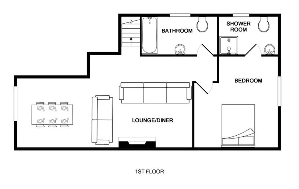 a black and white floor plan of a house at Ptarmigan Cottage in Aviemore