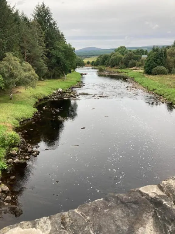 a river with trees on the side of it at Invercassley cottage in Lairg
