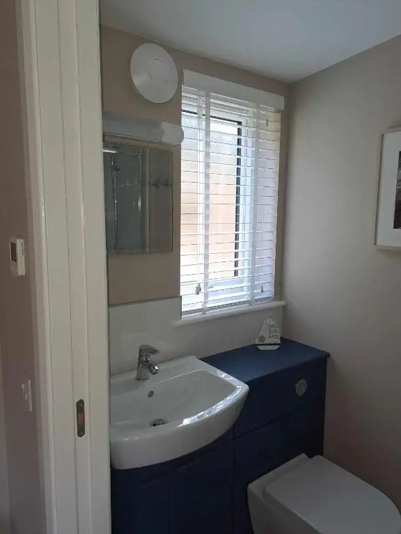a bathroom with a sink and a toilet and a window at Rowan Bank Retreat in Fort Augustus