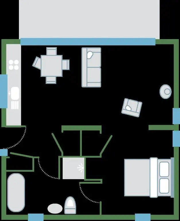 a floor plan of a house with furniture at Tillyfruskie Farm Holiday Cabin, Finzean in Banchory