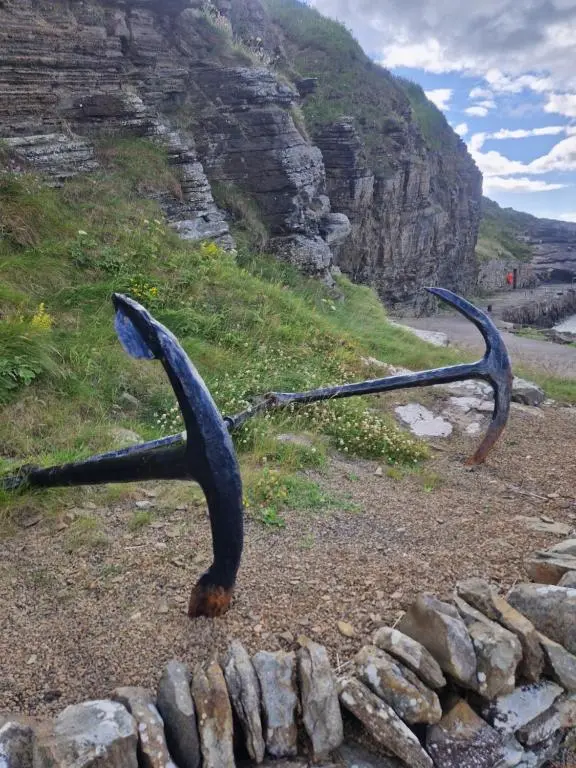 a statue of two horns on the side of a mountain at Byrnside Lodge in Latheron