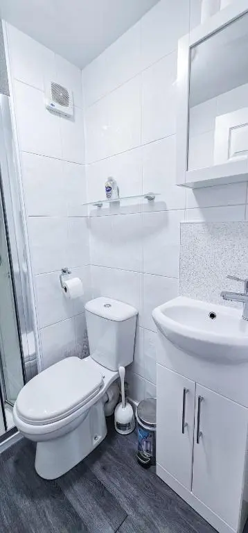 a white bathroom with a toilet and a sink at Cromarty 4 Bedroom Apartment - Inverness in Inverness