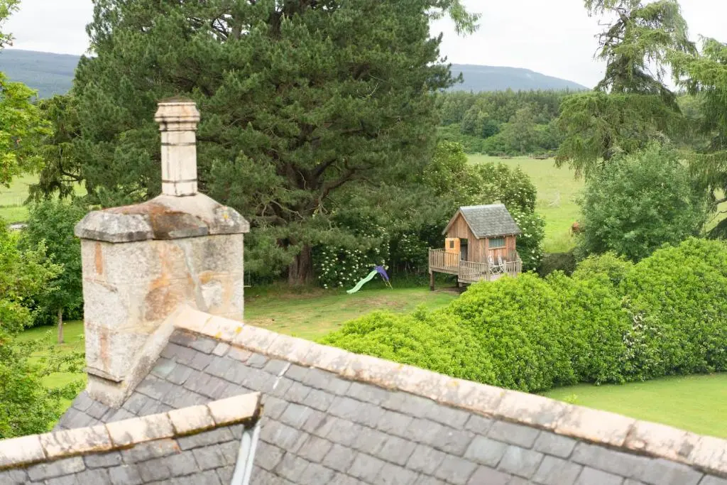 a house with a chimney on top of a roof at The Dell of Rothiemurchus - Seasgair Lodges in Aviemore