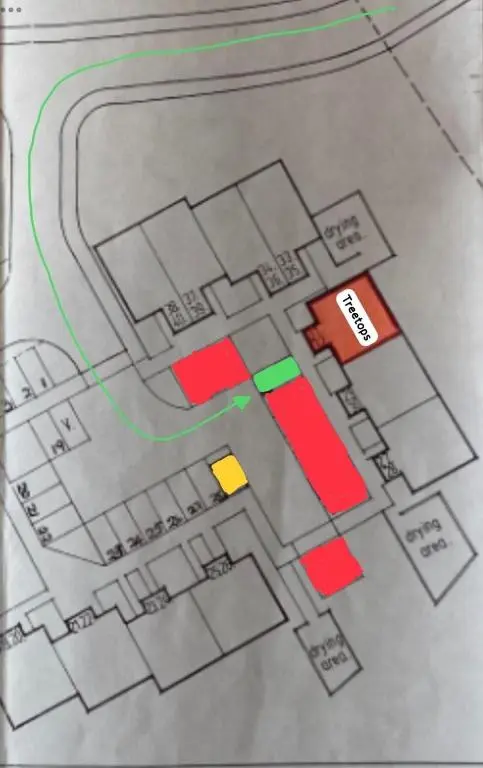 a drawing of a floor plan with colored blocks at Treetops - Bright 2 Bed Flat - Super Location in Inverness