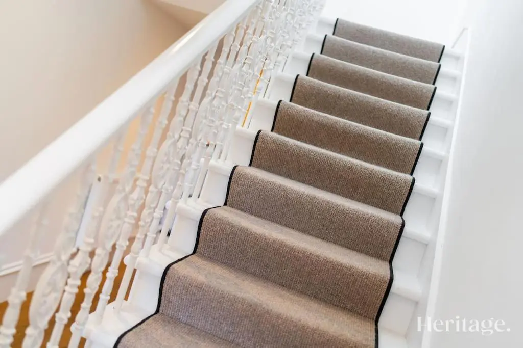 a set of stairs with a white stair railing at Kirkton Family Farmhouse with Hot Tub, Alford, Aberdeenshire in Alford