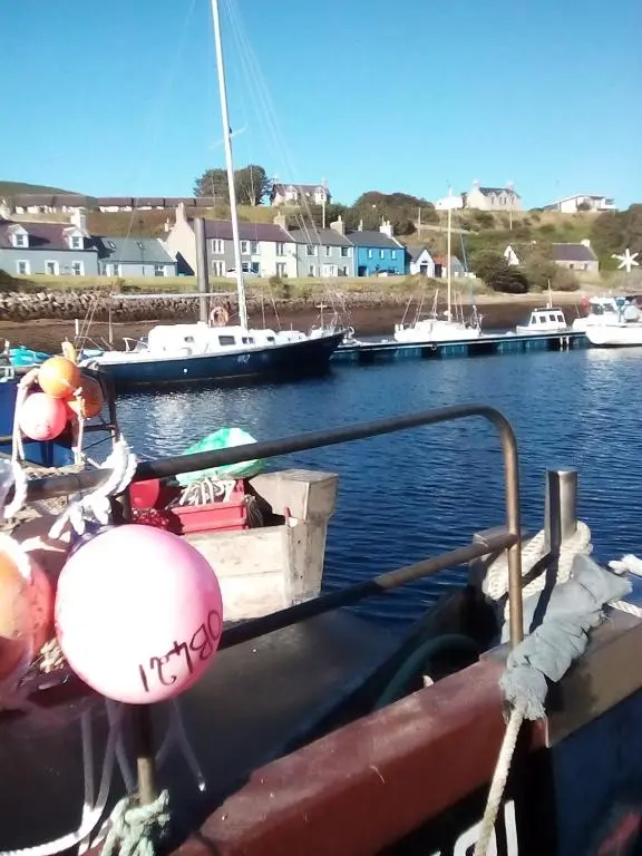 a boat is docked in a harbor with other boats at Selkie House Song of the Sea in Helmsdale