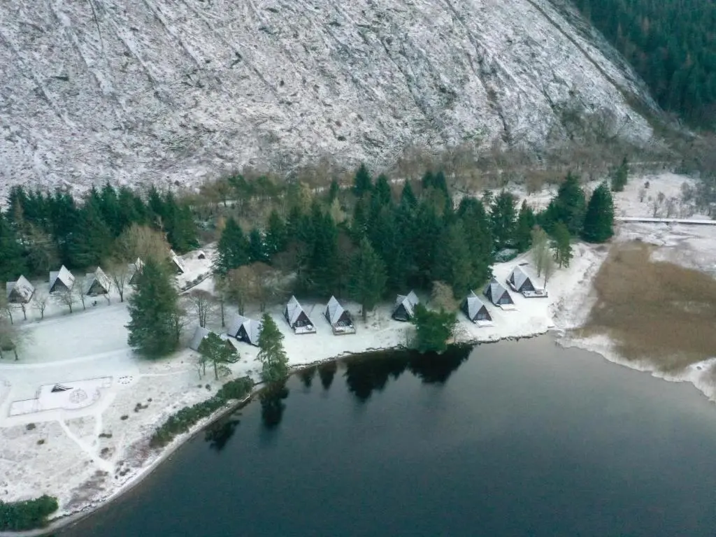 an aerial view of a small island in a lake at Chalet Lodge 6 by Interhome in Spean Bridge