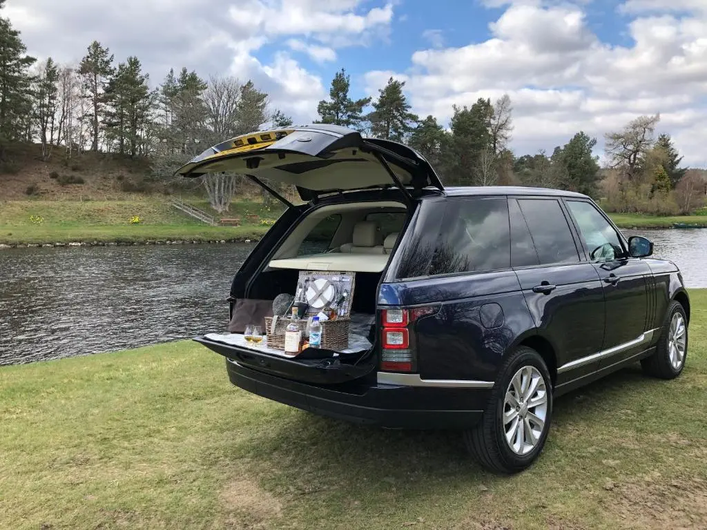 a black suv with its back open with its back door open at Haus Alba in Grantown on Spey
