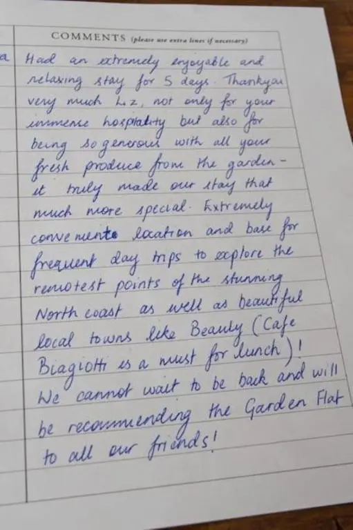 a letter from a woman complaining about her handwriting at The Garden Flat - Ardullie Lodge in Dingwall