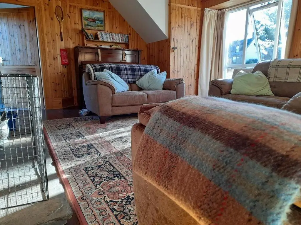a living room with two couches and a fireplace at The Granary in Buckie