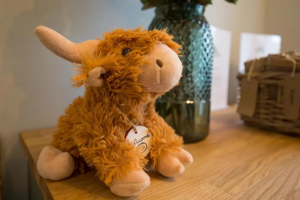 a stuffed animal is sitting on a table at The Braeriach in Newtonmore