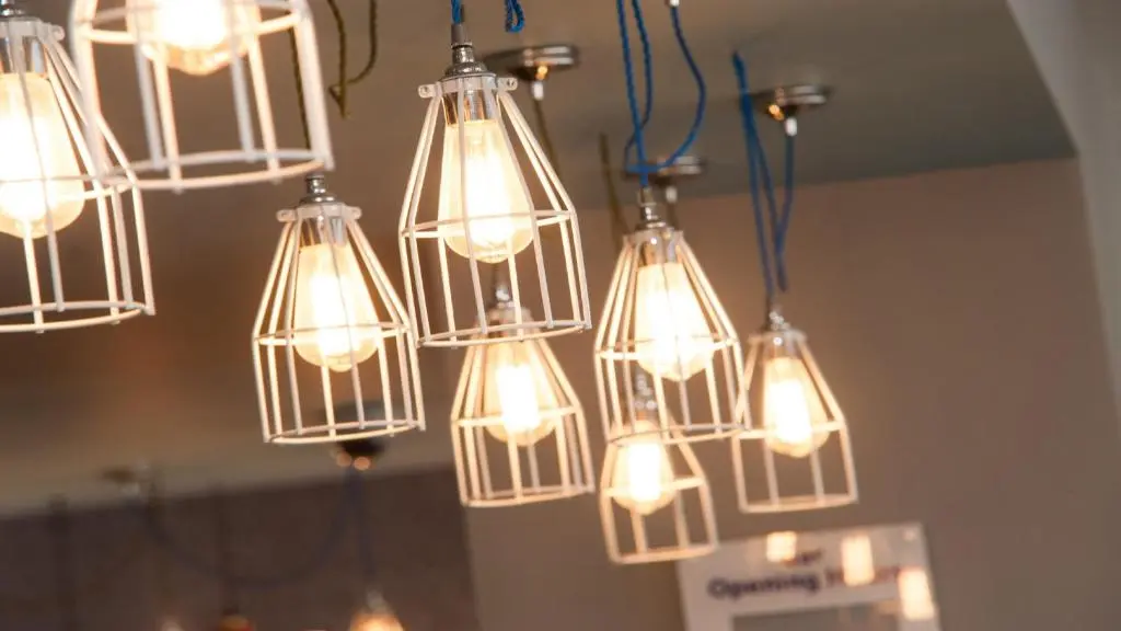 a bunch of lights hanging from a ceiling at Holiday Inn Express Aberdeen Airport by IHG in Dyce