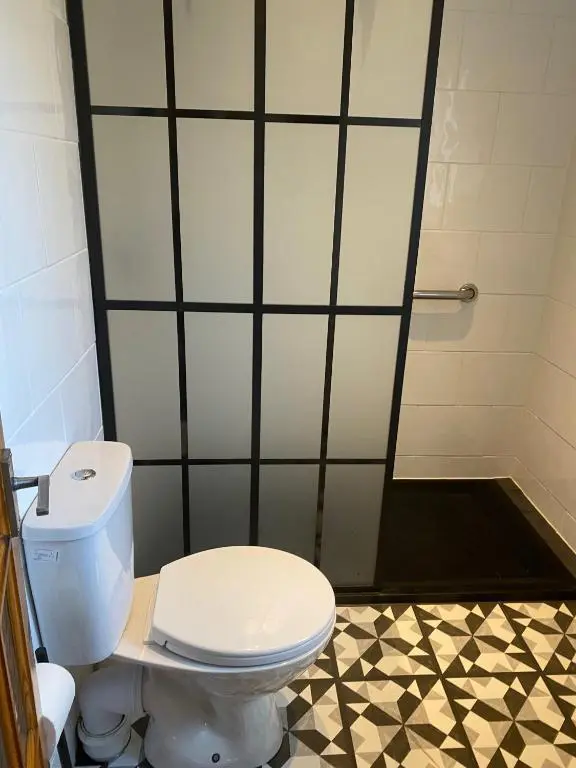 a bathroom with a toilet and a shower at 4guests-2br-privategarden-freeparking in Aviemore