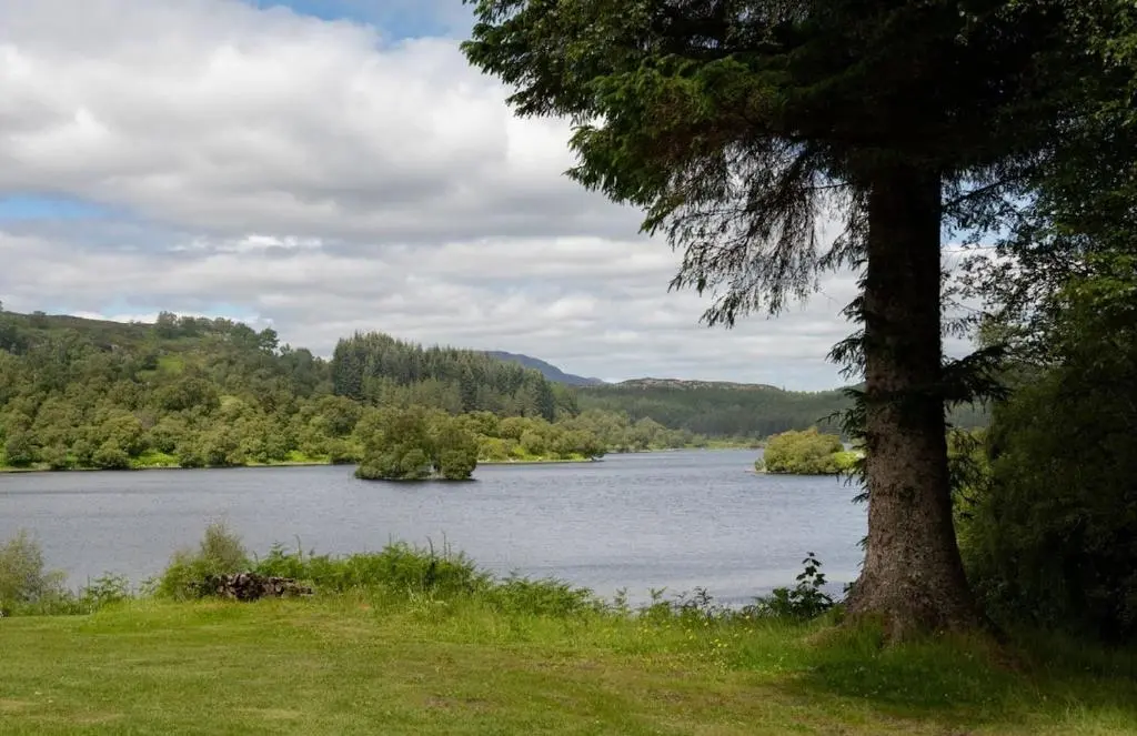 a view of a lake with a tree in the foreground at New Brachkashie Cottage in Whitebridge
