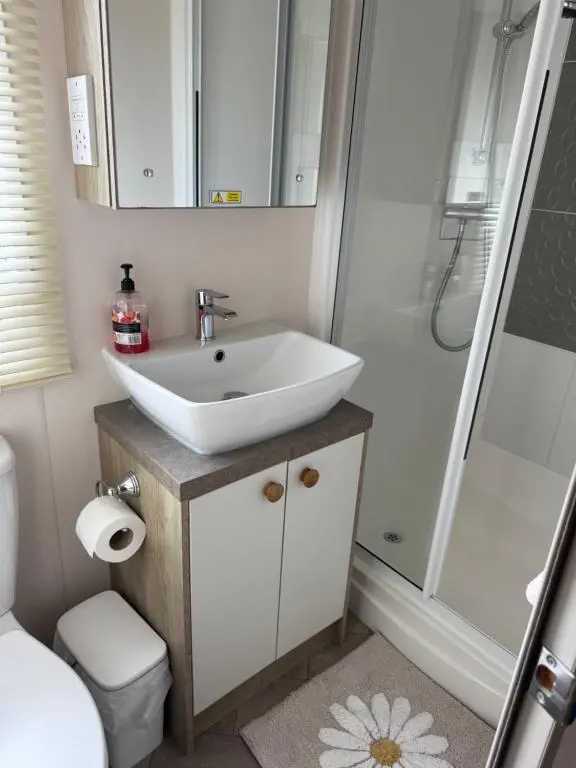 a bathroom with a sink and a shower at Agnes Place in Nairn