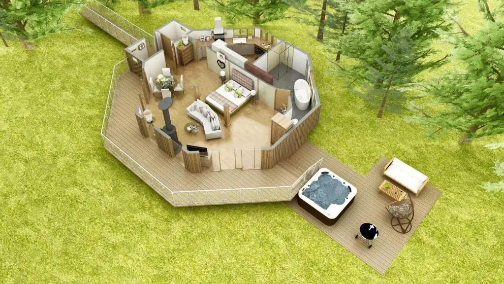 a rendering of a tiny house on aestead at Scots Pine Treehouse in Glenshee