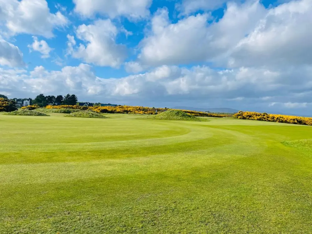 a view of a golf course with a green field at Aspen Spa Apartment in Dornoch