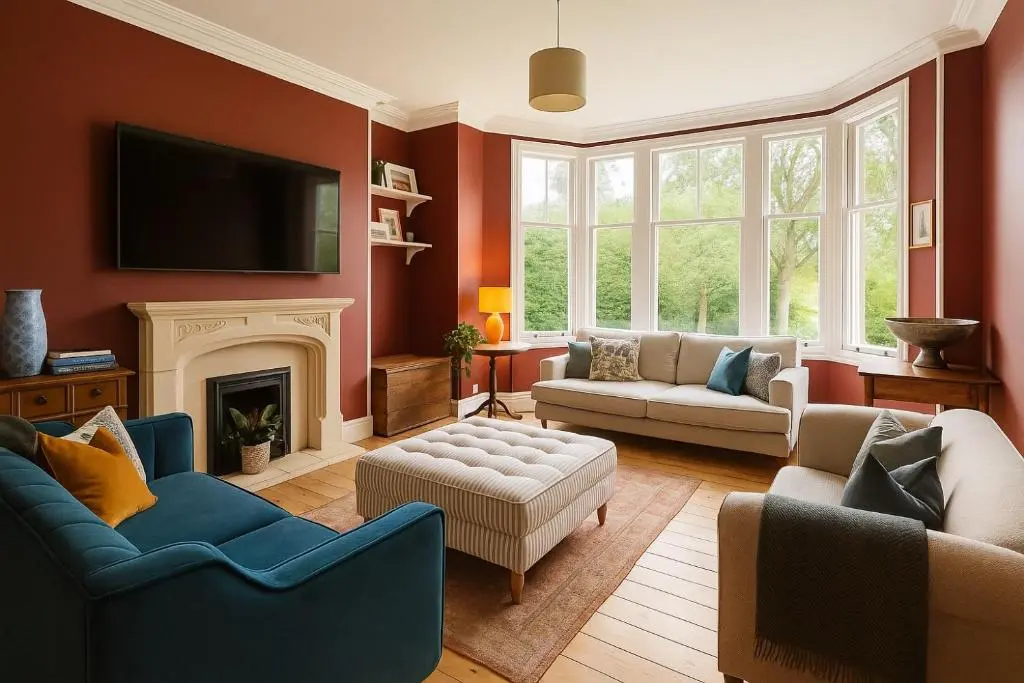 a living room filled with furniture and a fireplace at Ladies Walk - Stunning Riverfront Home in Inverness