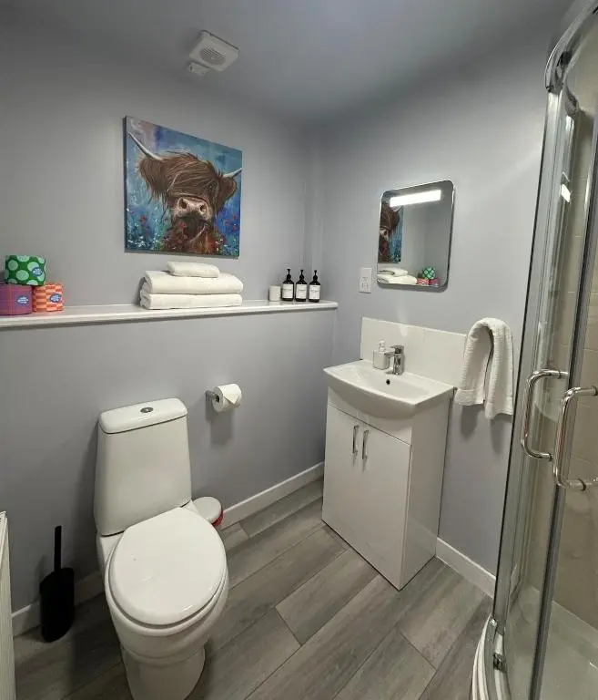 a bathroom with a toilet and a sink at The Inver Nest in Inverness