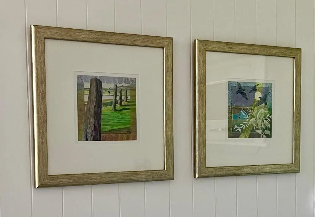 two framed pictures hanging on a wall at Barn Owl Pod - Speyside in Carron