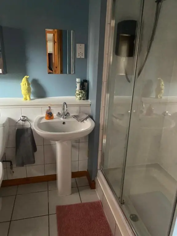 a bathroom with a sink and a shower at Church st 48B in Inverness