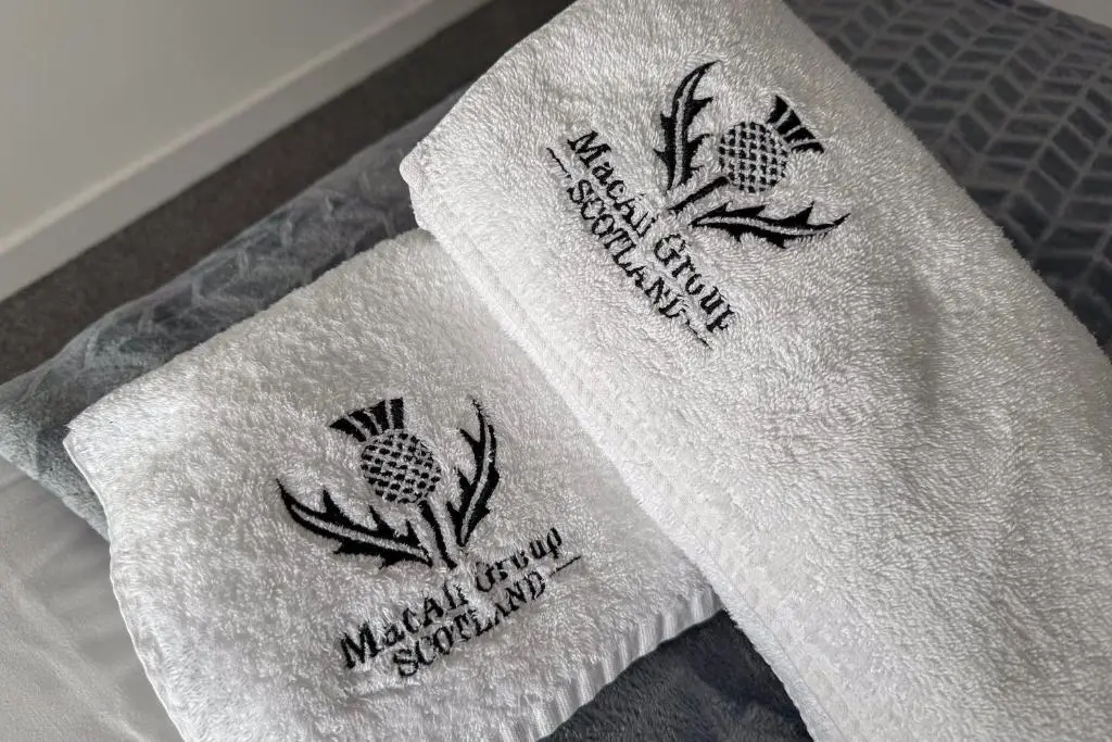 a towel that is sitting on a table at Duffus Nights in Duffus