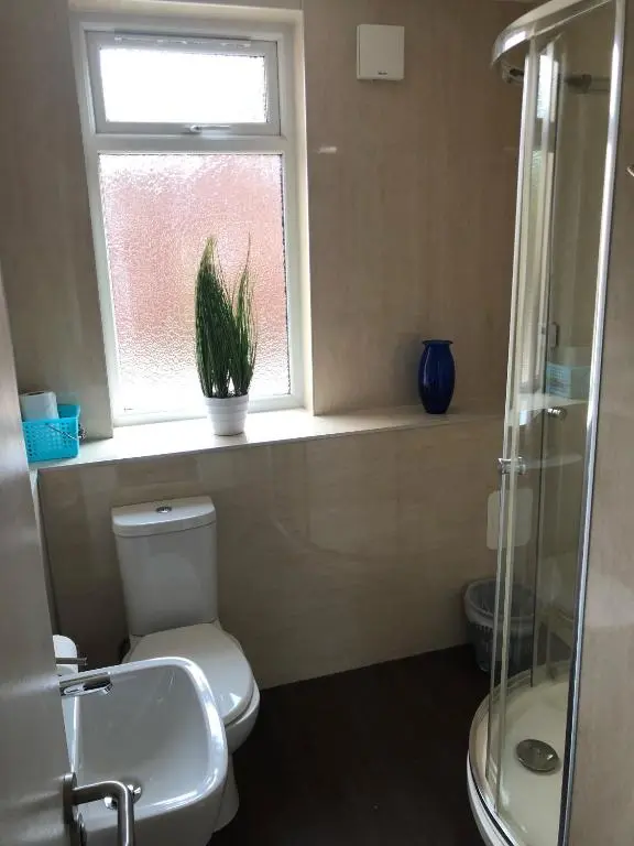 a bathroom with a toilet and a window and a plant at Cannich at RHA in Dalneigh