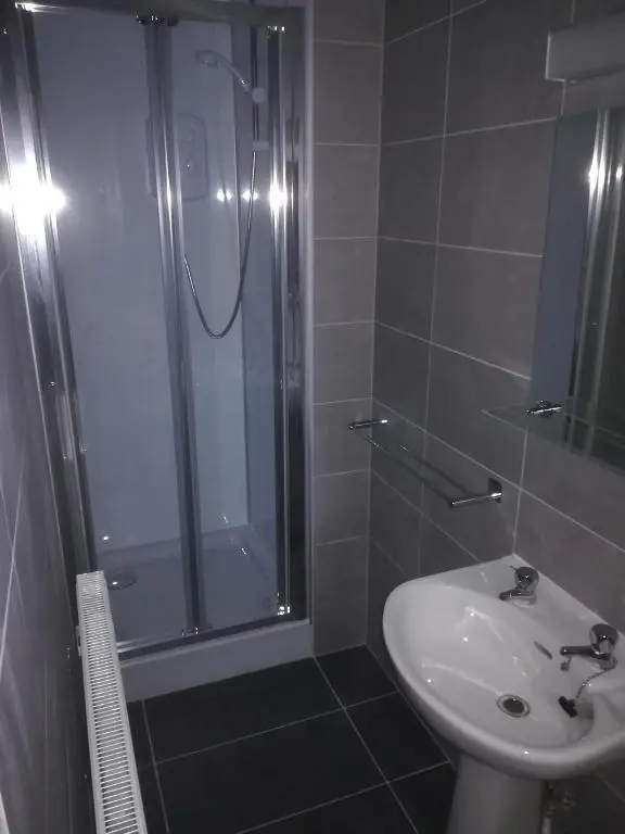 a bathroom with a shower and a sink at Atherstone B&B in Inverness