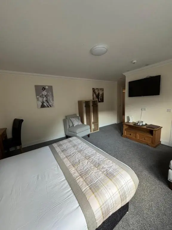 a bedroom with a bed and a flat screen tv at The Waverley Inn in Dingwall