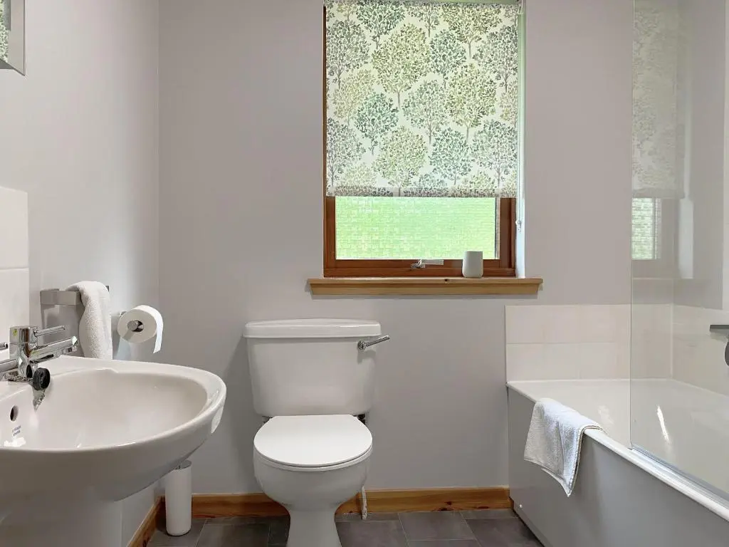a bathroom with a toilet and a sink and a tub at Kintulloch in Insh