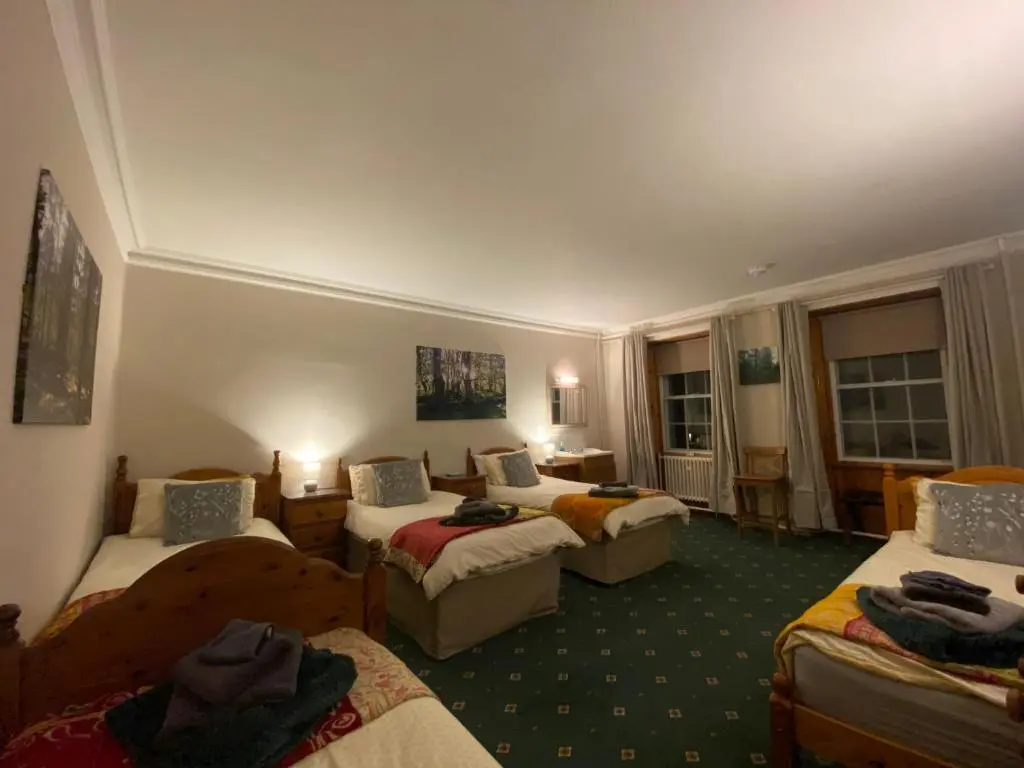 a hotel room with four beds in a room at Forse of Nature in Latheron