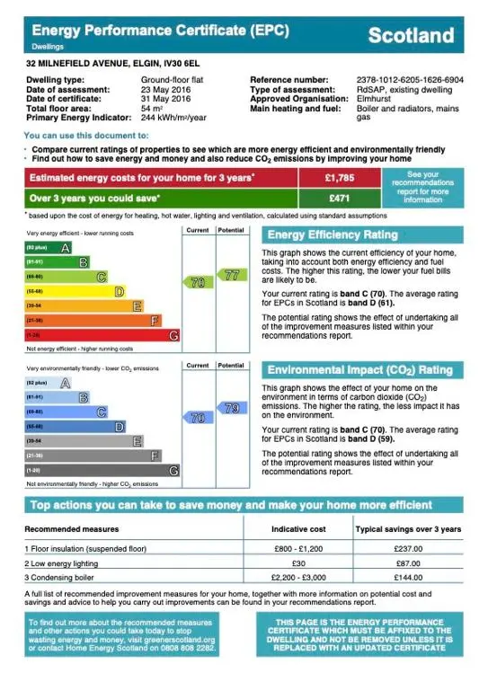 a screenshot of a datasheet for the energy performance certificate efrov at Distillery Apartment 1 in Elgin