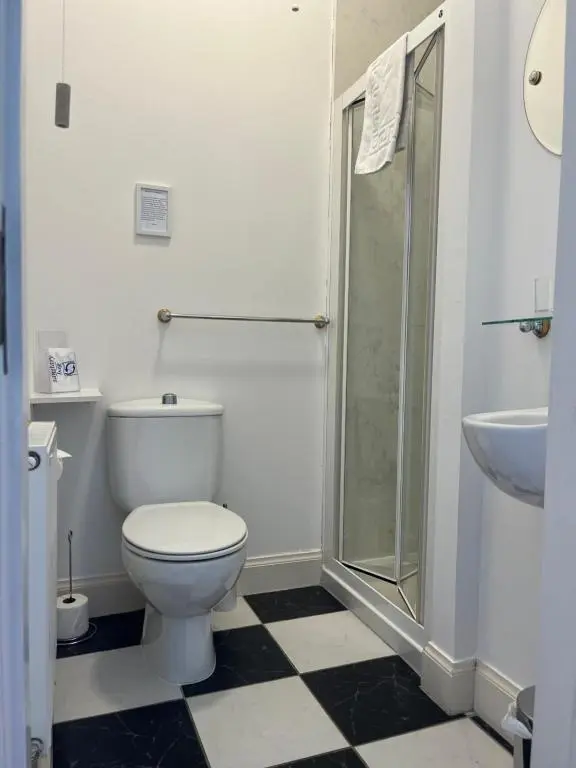 a bathroom with a toilet and a shower and a sink at Fraser House in Inverness