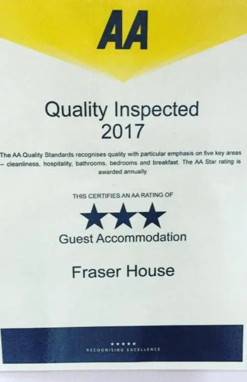 a poster for aaa quality inspected with stars on it at Fraser House in Inverness