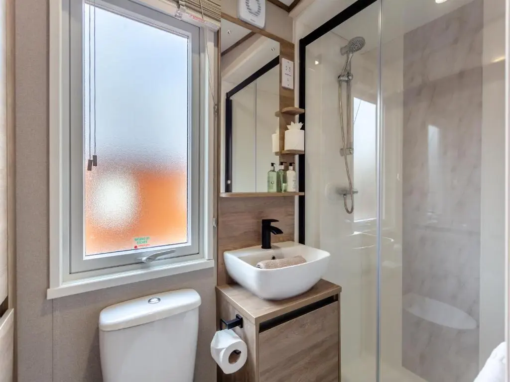 a bathroom with a toilet and a sink and a shower at The Pines in Aviemore