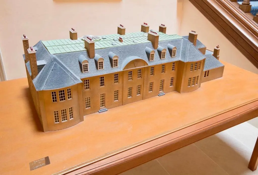 a model of a house on top of a table at Blervie House in Forres