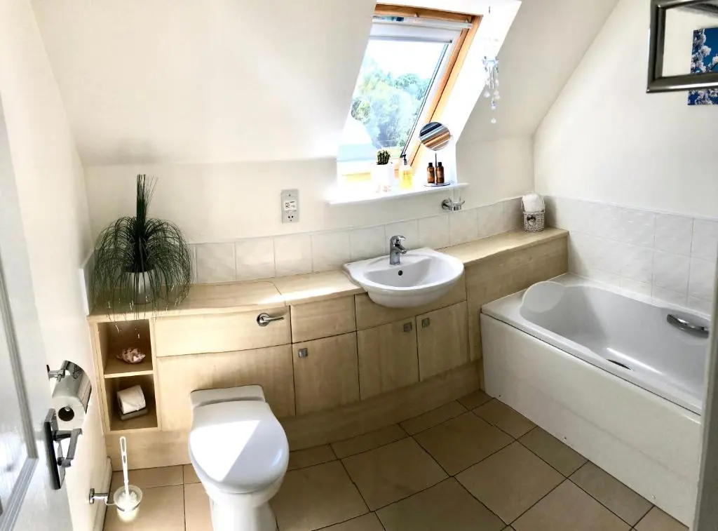 a bathroom with a toilet and a sink and a bath tub at Hector's House in Aviemore