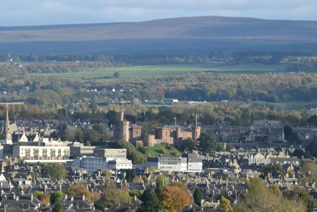 an aerial view of a city with buildings and trees at Hillside View, Inverness in Inverness