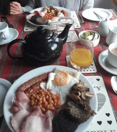 a plate of breakfast food on a table at Gowanbrae in Dufftown