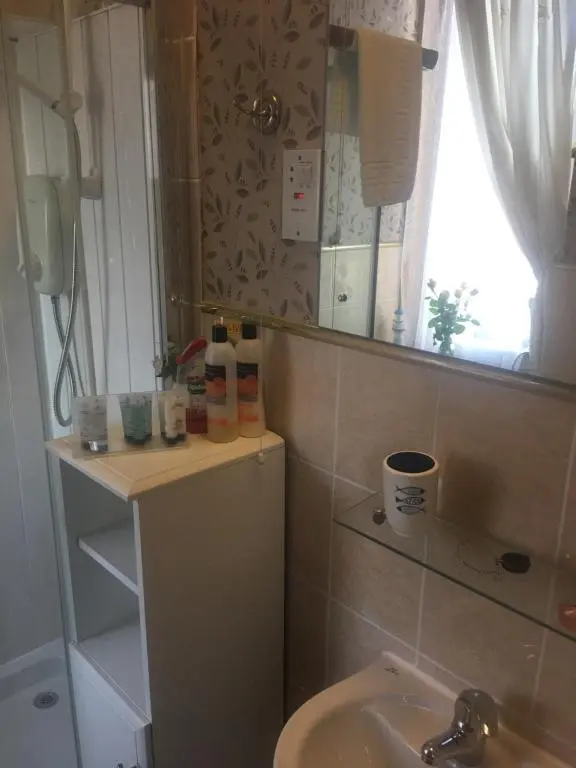 a bathroom with a sink and a toilet and a window at Ivanhoe Guest House in Inverness