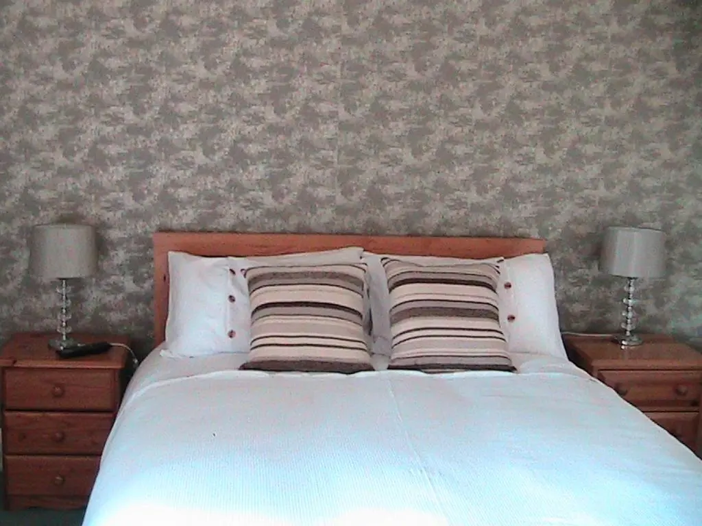 a bedroom with a bed with two lamps on tables at Avondale House in Kingussie