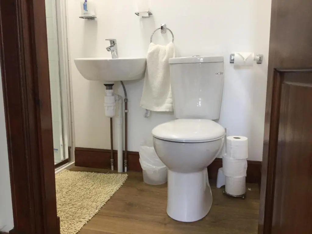a bathroom with a white toilet and a sink at 3 Bedroom Culduthel House Free Parking in Inverness